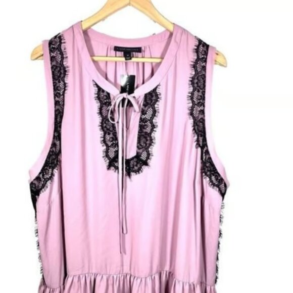 Lane Bryant Mauve Sleeveless Lace Trim Tie Front Peplum Top - Picture 1 of 4